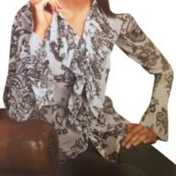 CAbi 731 Catherine Sheer Ruffle Paisley Blouse Small - Picture 1 of 5